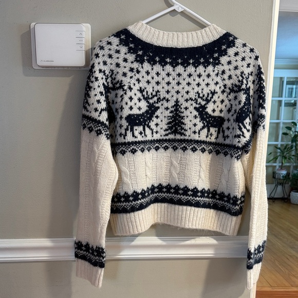 Old Navy Cream and Black Reindeer Fair Isle Button-Front Cardigan - Picture 3 of 5